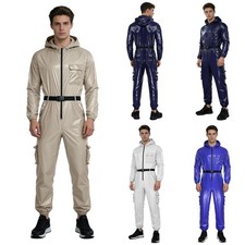 Mens Long Sleeve Work Jumpsuits Gym Workout Exercise Outfits Hazmat Zip Suit