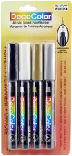 Uchida DecoColor Extra Fine Tip Acrylic Paint Markers 4/Pkg-Black, Gold, Silver