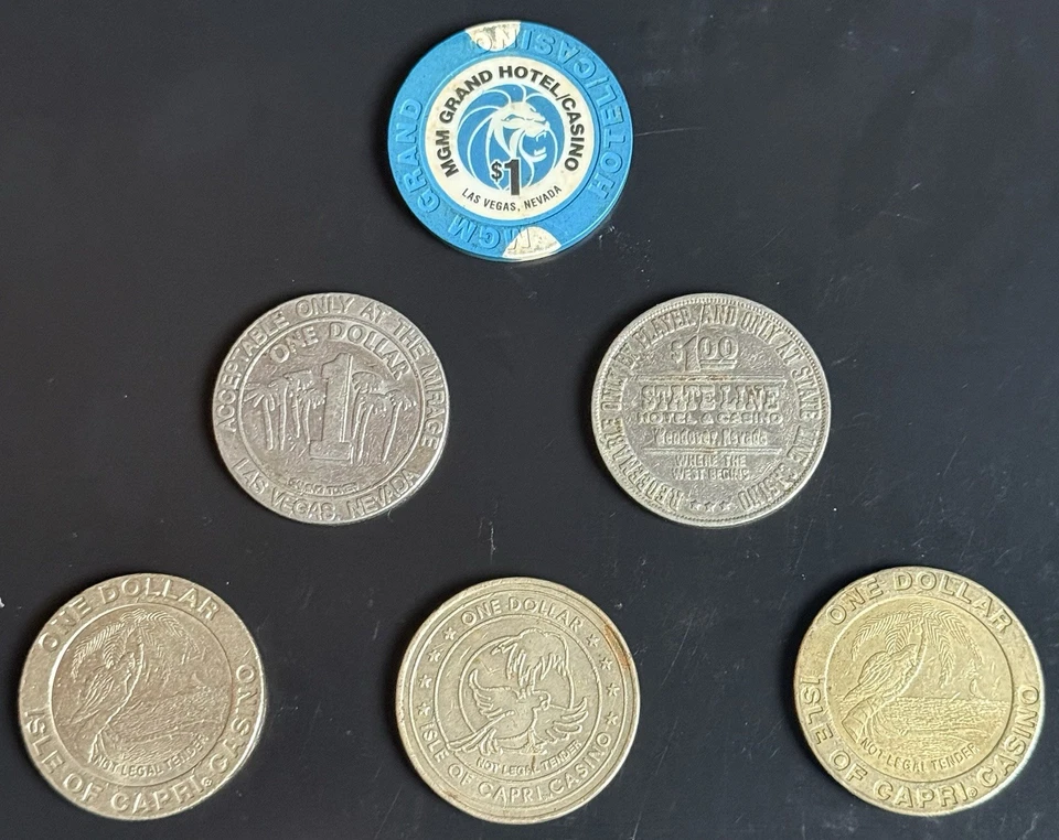 LOT OF 5 CASINO TOKENS MIRAGE, MGM GRAND, STATE LINE CASINO & ISLE OF CAPRI - Image 2 of 4