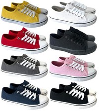 WOMENS LADIES FLAT LACE UP SUMMER PLIMSOLLS CANVAS TRAINERS SIZE 3-8 PUMPS SHOES
