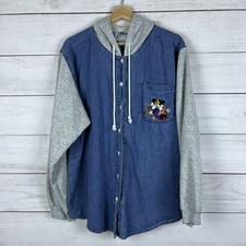 Vintage Mickey Minnie Jerry Leigh Disney Denim Button Sweatshirt Hoodie 90s XL
