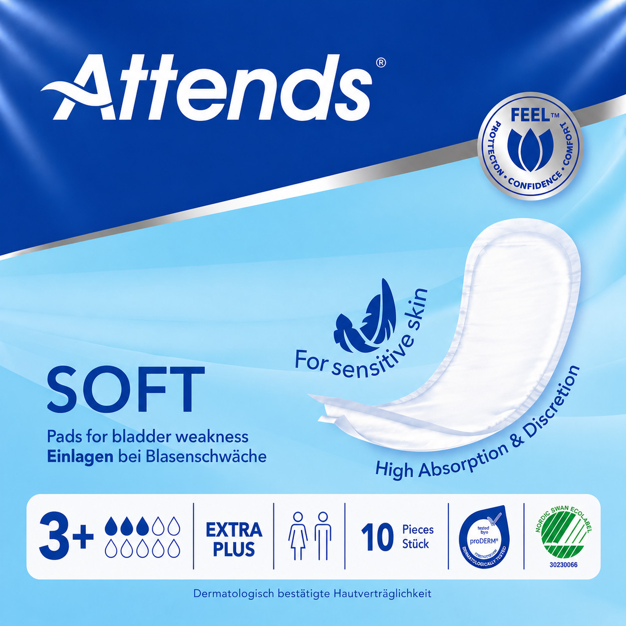 10 x Attends Soft 3 |Extra Plus |Unisex Incontinence Pads | 1 Pack of 10