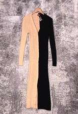 New STAUD Dress Large Womens Shoko Color Block Ribbed Midi Button Down