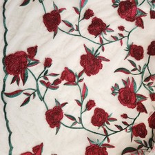Gorgeous Embroidered Textured Tulle Floral Red Rose Lace Fabric 56"  6 Yds