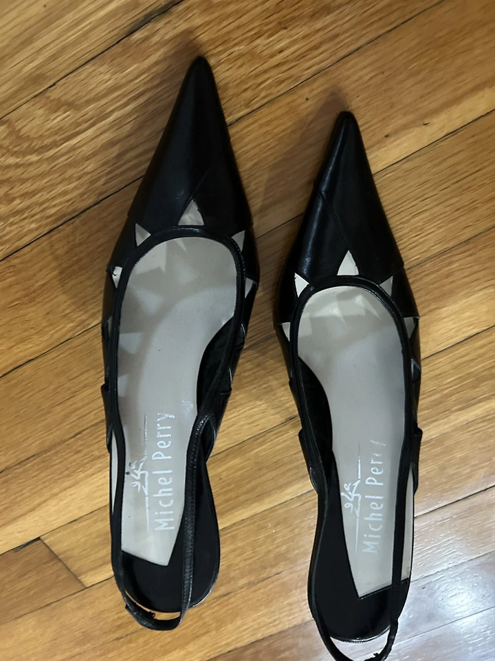 Michel Perry: Auténtico, Tacón Mujer Cuero Negro, 38. Hecho en Italia. Foto 3 de 4