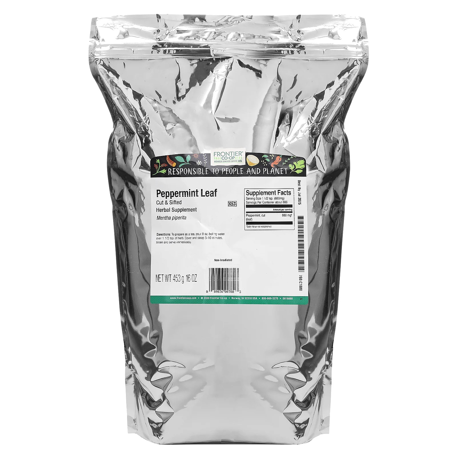 Frontier Natural Products Cut  Sifted Peppermint Leaf 16 oz 453 g Kosher