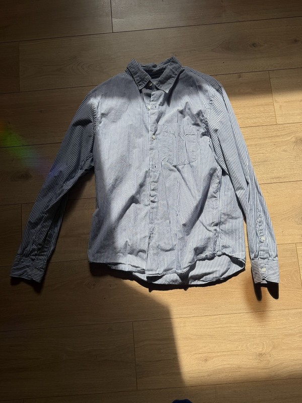 Buck Mason Shirt Mens M Blue Stripe Cotton Button Up Long Sleeve Pocket Casual