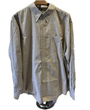 Vintage Lands End 17-35 Regular Gingham Button Down Shirt Blue Yellow Cotton