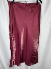 Anthropologie Maeve Women s L Burgundy Red Satin Midi Skirt Quiet Luxury Casual