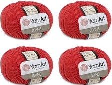 Yarnart Jeans Yarn Lot Of 4 Skeins 200G 696Yds Red Sport Cotton Acrylic Yarn