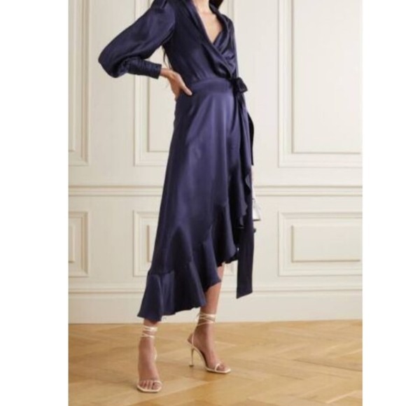 Zimmermann Black Silk Wrap Ruffle Midi dress size 1/4-6 US