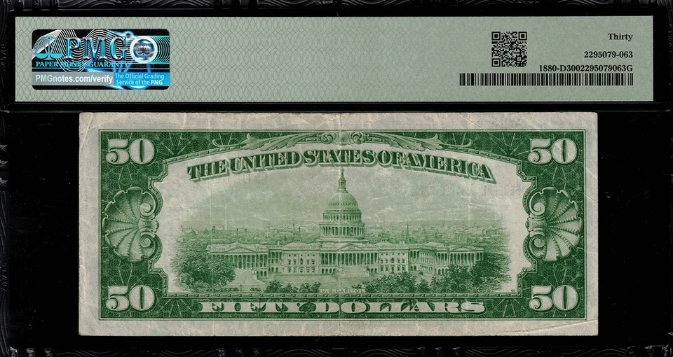 1929 $50 Federal Reserve Bank Note - Cleveland - FR.1880-D - Graded PMG 30 - Image 2 of 2