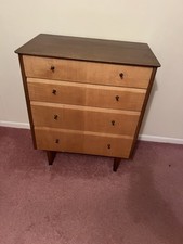 Vintage Mid Century Nathan Teak Tallboy Chest Of 5x Drawers Danish Influence