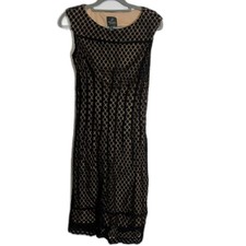 Adrianna Papell Black Polka Dot Lace Dress Nude Lined Sleeveless Cocktail Size 6
