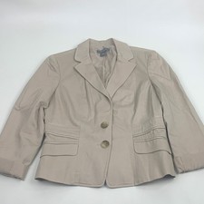 Ann Taylor Beige Blazer jacket with two Buttons Size 8 Lined Faux pockets