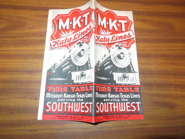 M-K-T Katy Missouri Kansas Texas Lines Time Table July 1, 1935 Southwest