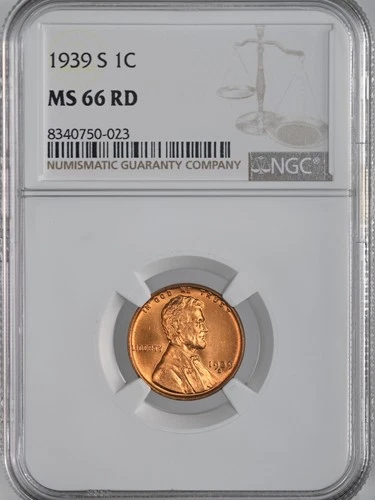 1939-S  1C  LINCOLN WHEAT CENT  "SAN FRANCISCO"  NGC MS66 RD (RED)  #8340750-023
