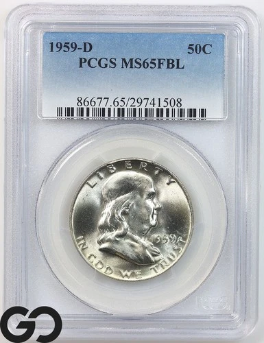 1959-D Franklin Half Dollar, Full Bell Lines, PCGS MS-65 FBL ** Gorgeous!