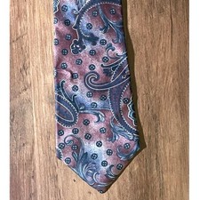 Vintage Savile Row Paisley Necktie Tie Made in USA Burgundy Black 56 x 4