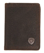 Ariat Performance Work Mens Bi-Fold Flipcase Leather Wallet (Dark Rowdy Brown)