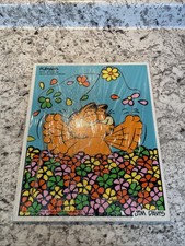 Vintage Garfield 1978 Playskool Wooden Puzzle  Hello, Flower Garden  