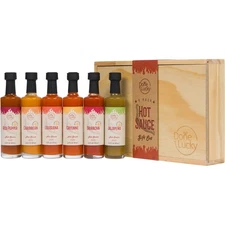 Hot Sauce Gift Set 6 Pack - Hot Sauce Variety Pack in Premium Wooden Box - Gr...