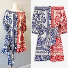 NWTs Farm Rio Linen Blend Dress Vacation Summer Tropical Casual Beach Medium