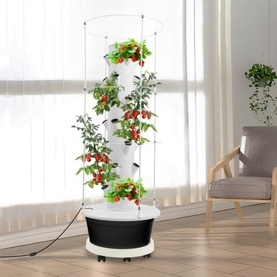 28-Plant Hydroponics Vertical Growing Tower with Climbing Trellis Indoor Garden