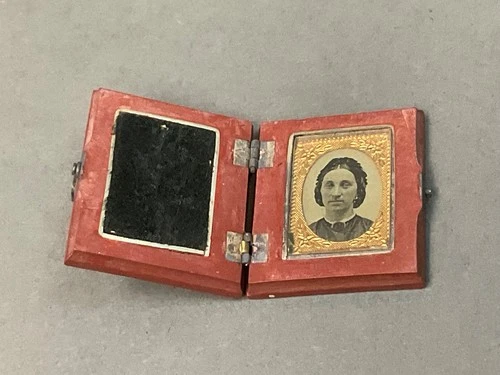 MINIATURE UNION CASE AMBROTYPE  Slate Stone Enlaid MOP Civil War Era 1860's