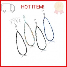 Flutesan 4pcs Phone Charm Beaded Strap Natural Stone Charms Lanyard Keychain Bra