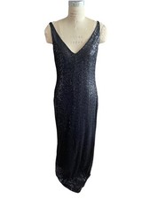 Lauren Ralph Lauren Black Sequin Stretch Strappy Gown Sz 14