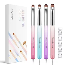 4Pcs Dual-Ended French Nail Brush and Dotting Pen Set, Size #10#12#14#16 with Br