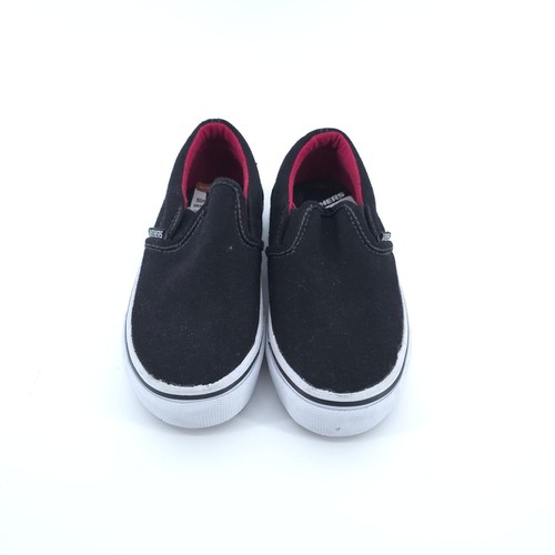 Sketchers Kid NWOT Black Canvas Slip-Ons White Stitching White Rubber Sole Kid11