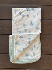 Aspen Baby Multi Use Blanket Pine Christmas Trees Moose Green Beige Striped Back