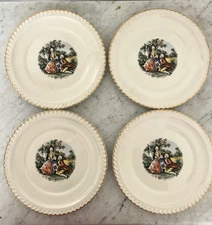 Vintage Dresden Duchess Plates Set Of 4 22-K Gold Trim USA 7.25" courting couple