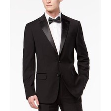 Calvin Klein Mens Slim fit Tuxedo Jacket Blazer 38 R Black Solid Stretch