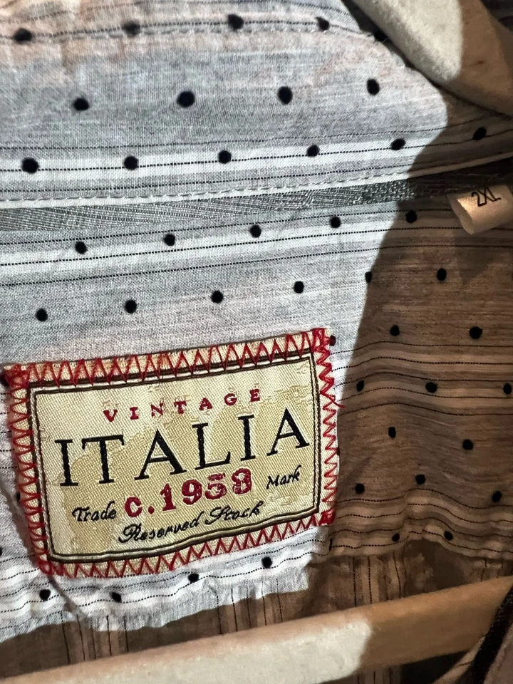 Camisa vintage Italia c. 1958 abotonada manga larga lunares gris para hombre talla 2XL Foto 3 de 4