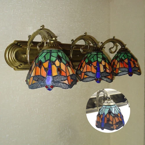 Dragonfly Wall Sconce Lamp Stained Glass Bathroom Lighting Fixture Tiffany Style