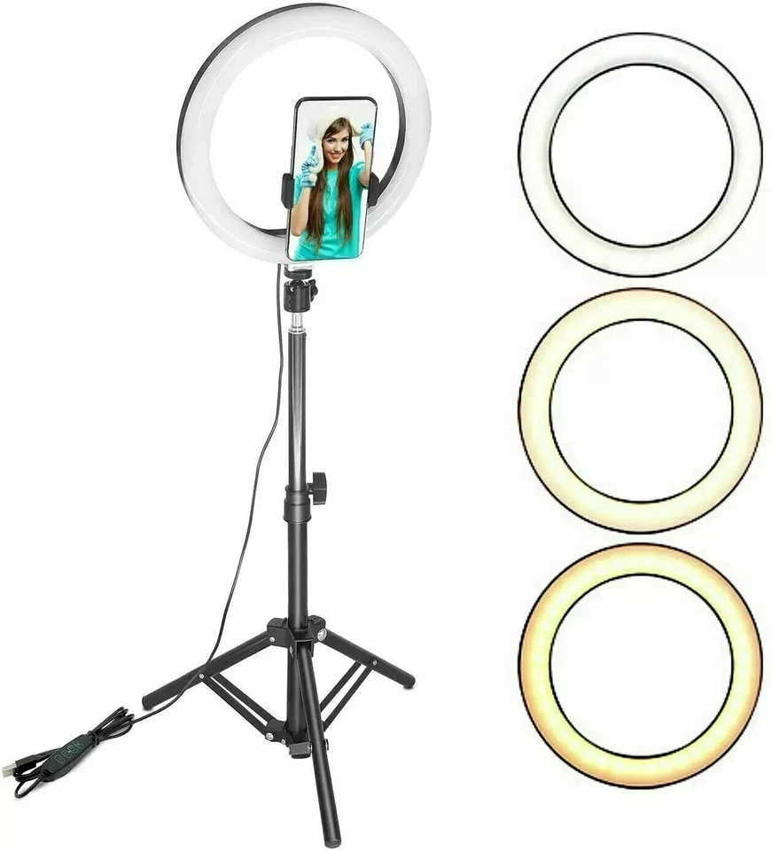 12'' LED Selfie Ring Light with Tripod Stand & Mobile Phone Holder Makeup Live - Image 3 of 4