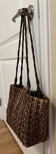 PANCANI Brown Straw Knit Tote Bag MADE IN ITALY - Picture 2 of 12