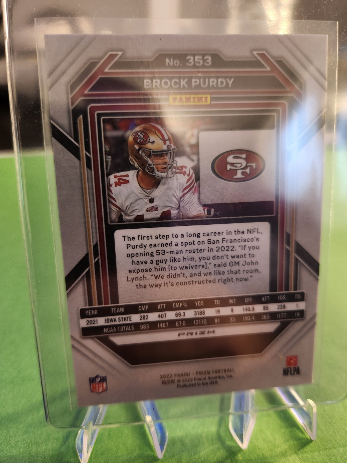 49ers 2022 Panini Prizm - Rookie Orange Ice  #353 Brock Purdy (RC) Psa Nfl MVP view 2
