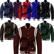 Varsity Letterman Bomber Baseball Leather Stripes Stylish College Wool Jacket