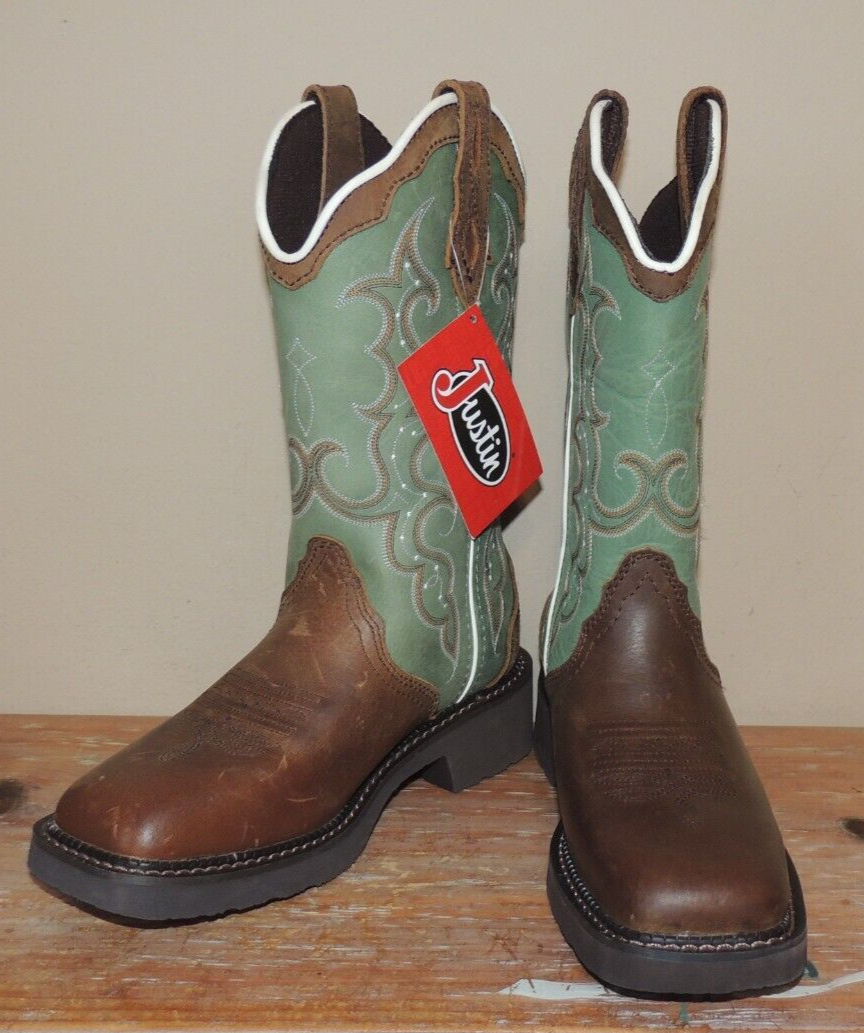 NEW Justin Boots Raya Square Toe Cowboy Womens WESTERN Boots LEATHER