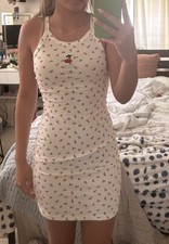 Juniors White Ribbed Cherry Dress - Rue 21 Size Small  FREE SHIPPING
