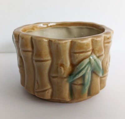 Vintage Ceramic Bamboo Planter Tiki Mid  Century Modern MCM Original Box 3 inch