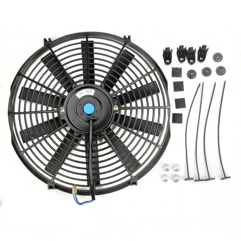 14" Inch 90W Universal Electric Radiator Cooling Thermo Fan Straight Blade +Kits - image 2 of 4