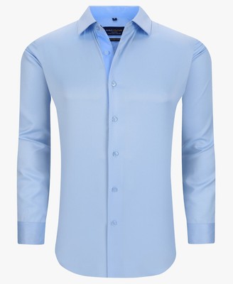 NEW Mens Suslo Dress Sport Shirt Solid Slim Fit 4Way Stretch Soft Touch Sky Blue