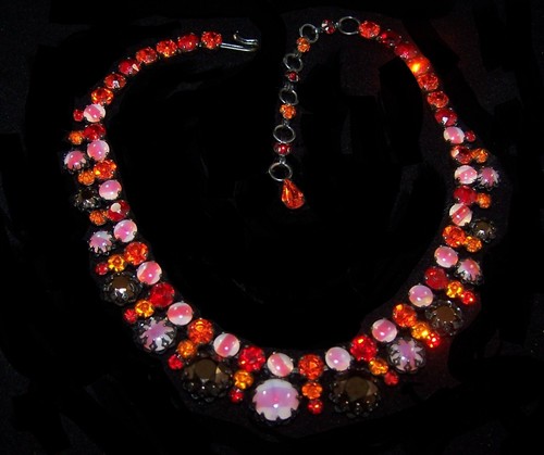 SCHREINER 1960s Multi-color Cabochons and Crystals Collar Necklace - Picture 3 of 14