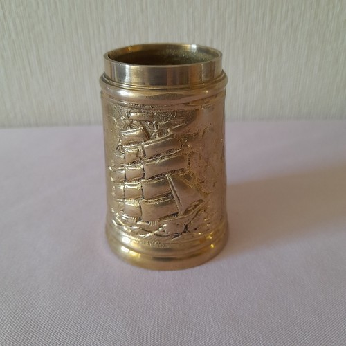 Antik Messing "NORDSEE" Dose Behälter für Kleinigkeiten 8 cm hoch