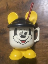 Vintage Mickey Mouse Sippy Cup with Lid and Straw Walt Disney Productions